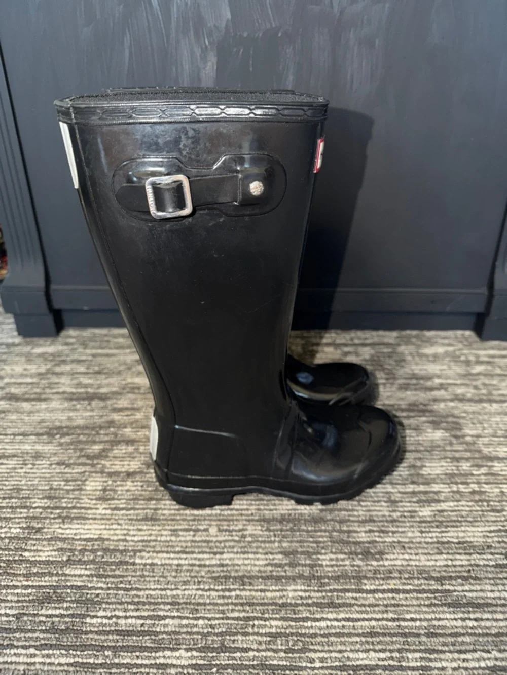 Hunter Original Kids Tall Black Gloss Boots Size 1 Boy 2 Girl